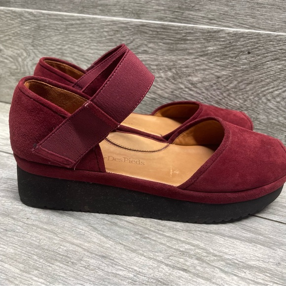 L'Amour Des Pieds Womens Amadour Platform Wedge Sandals Burgundy Suede  9M - Picture 3 of 10